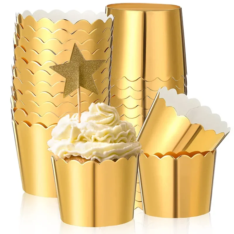 50Pcs Foil Cupcake Liners Sturdy Oilproof Muffin Baking Cups Cupcake Wrappers for Christmas Wedding Birthday Party Decoration