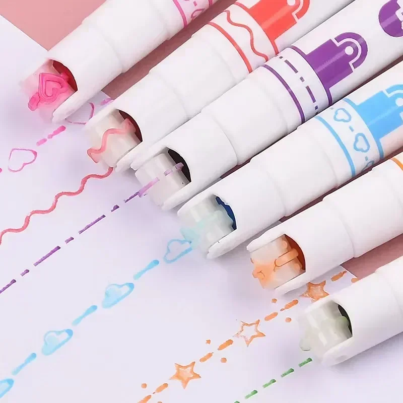 

3/6/8pcs Line Shaped Highlighter Roller Tip Curve Liner Marker Pens Kawaii Manga Graffiti Pens Korean Stationery Office Supplies