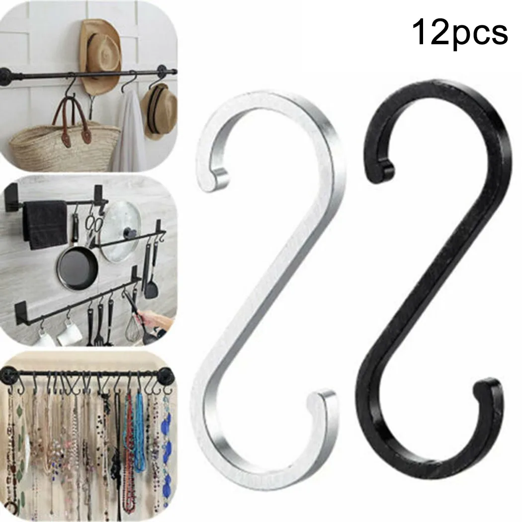 Set of 12 S Hooks Made from Space Aluminum for Kitchen and Bathroom Convenient Hanging for Utensils and Clothes