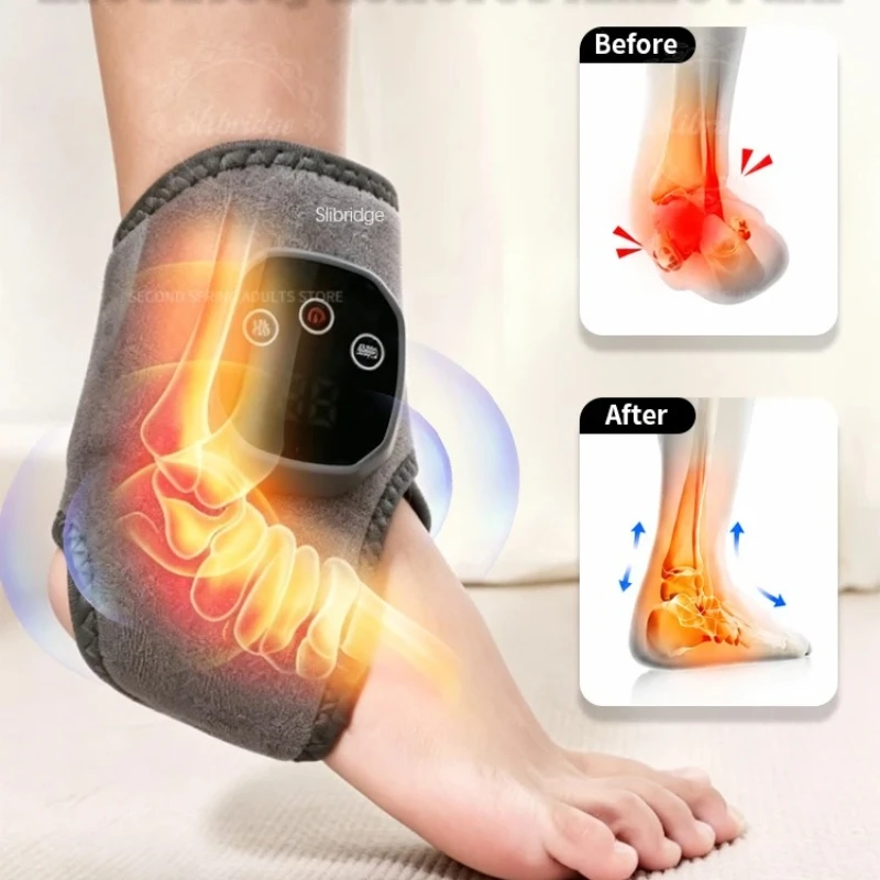 Ankle Massager Portable Foot Heated Brace Wrap, Cordless Vibration Warmer Support for Wrist Ankle Home Travel Use