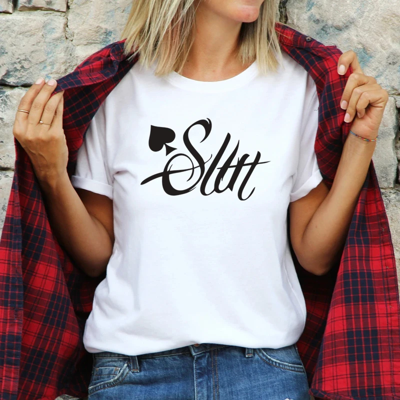 New Girl\'s Sexy Tshirt Fashion Queen of Spades Print T-Shirt Summer Women Girl\'s Shirts Top Tee Plus Size Casual Top