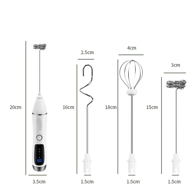 Handheld Milk Frother For Coffee, Rechargeable Drink Mixer With 3 Heads 3 Speeds Electric Whisk Coffee Frother For Latte Durable