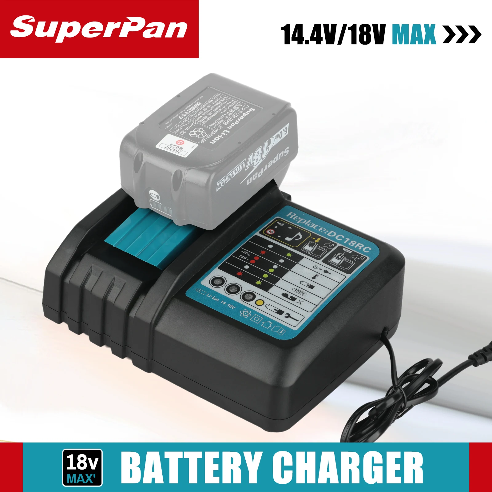 

SuperPan DC18RC Li-ion Battery Charger 3A Charging Current 14.4V 18V BL1830 Bl1430 DC18RCT DC18RA Power Tool