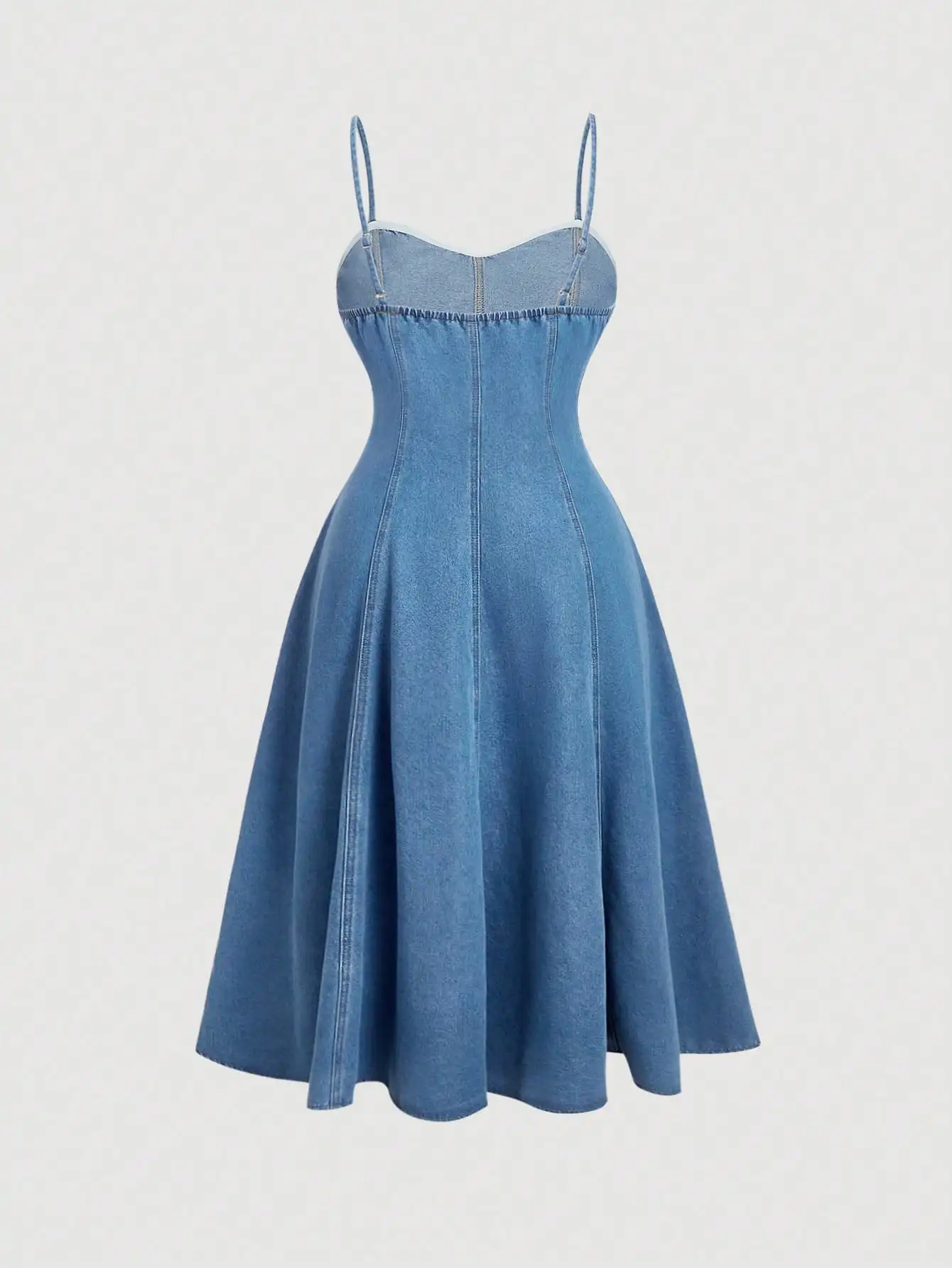 

Denim Midi Dress Sleeveless Spaghetti Strap A-Line Casual Blue