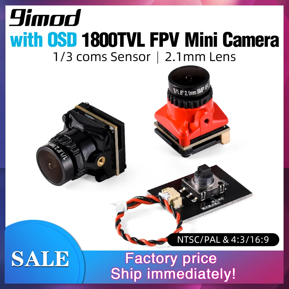 FPV Camera 1800TVL 5MP 2.1mm 1/8 inch Starlight Sensor 5V-40V NTSC/PAL with OSD Internal for RC FPV Racing Drone DIY Parts