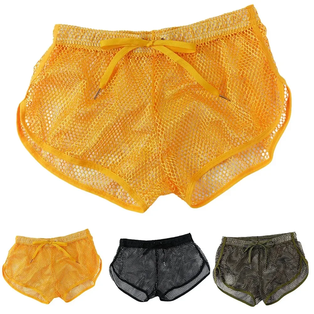

Loose Fit Men's Aro Shorts Mesh Boxer Briefs See through Breathable Underwear Sexy Home Pants