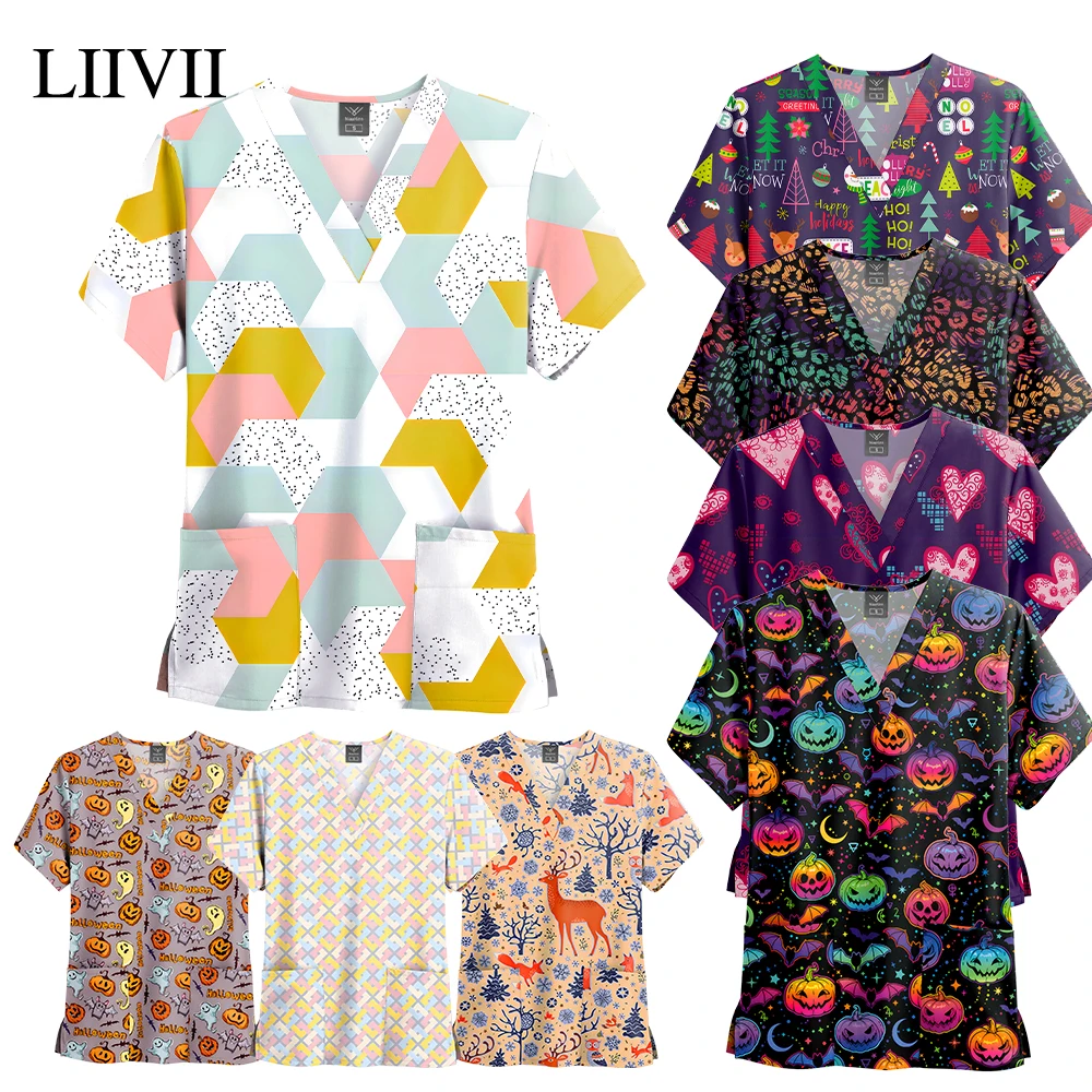 새로운 프린팅 탑 스트레이트 팬츠 애완동물 클리닉 간호복 남녀공용 스트레치 유니폼 세트 의료 수술복 세트