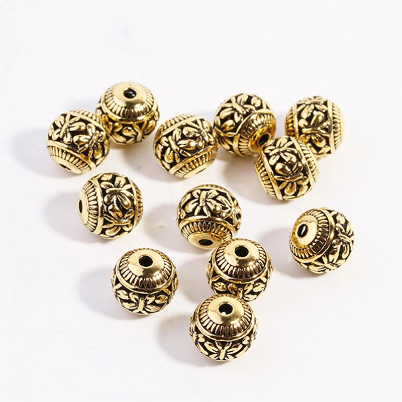 Juya 10 20 Stück/Lot 10 12mm Gravierte Perlen Hohl Antik Gold Silber Beschichtete Metallperlen für DIY Damen Herren Perlenarbeiten Schmuckherstellung – Detail 5