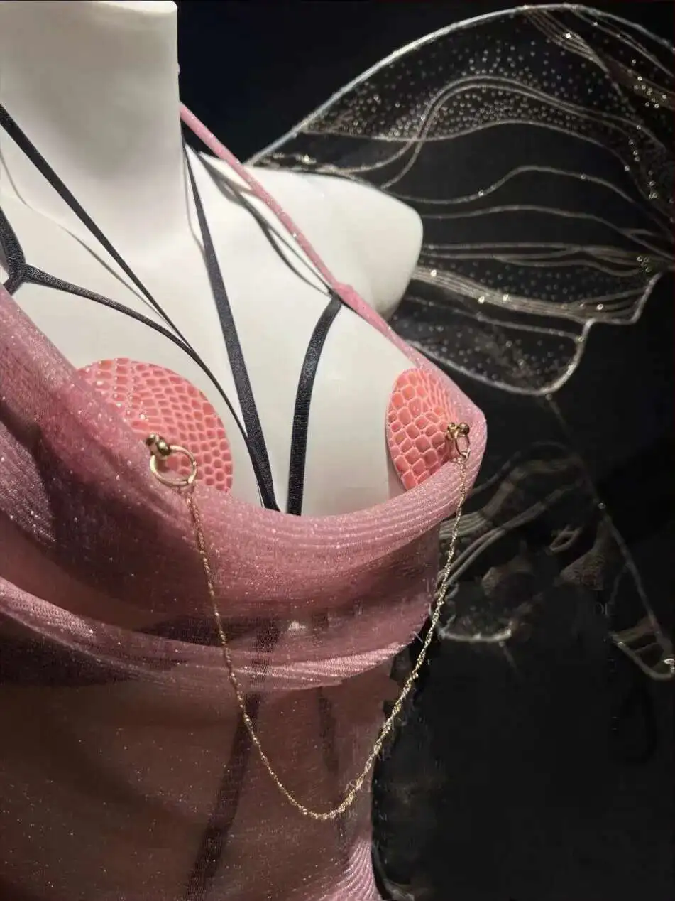 걸이 넥 백리스 딥 V 멜빵 민소매 드레스 투명 섹시한 메쉬 드레스 매력적인 우아한 순수한 욕망 아름다운 SOUE