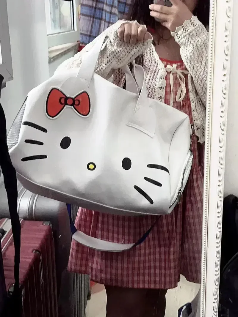 2024Travel Organizer Hello Kitty Shoulder Bag Cute Folding  Travel   Handbags Y2k 2024 Cartoon Print Tote shopping bags  14+y