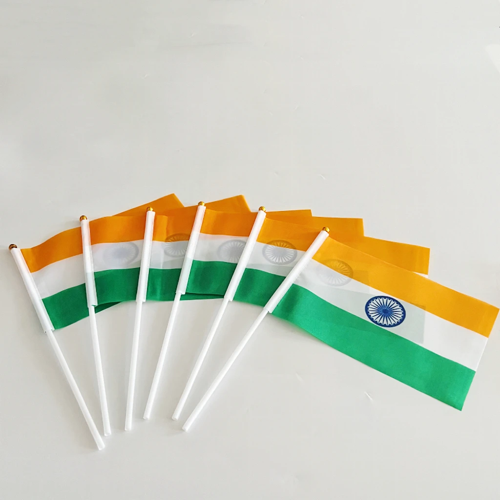 India hand flag 14x21cm polyester double side penetration India Indian hand waving Flag with plastic pole