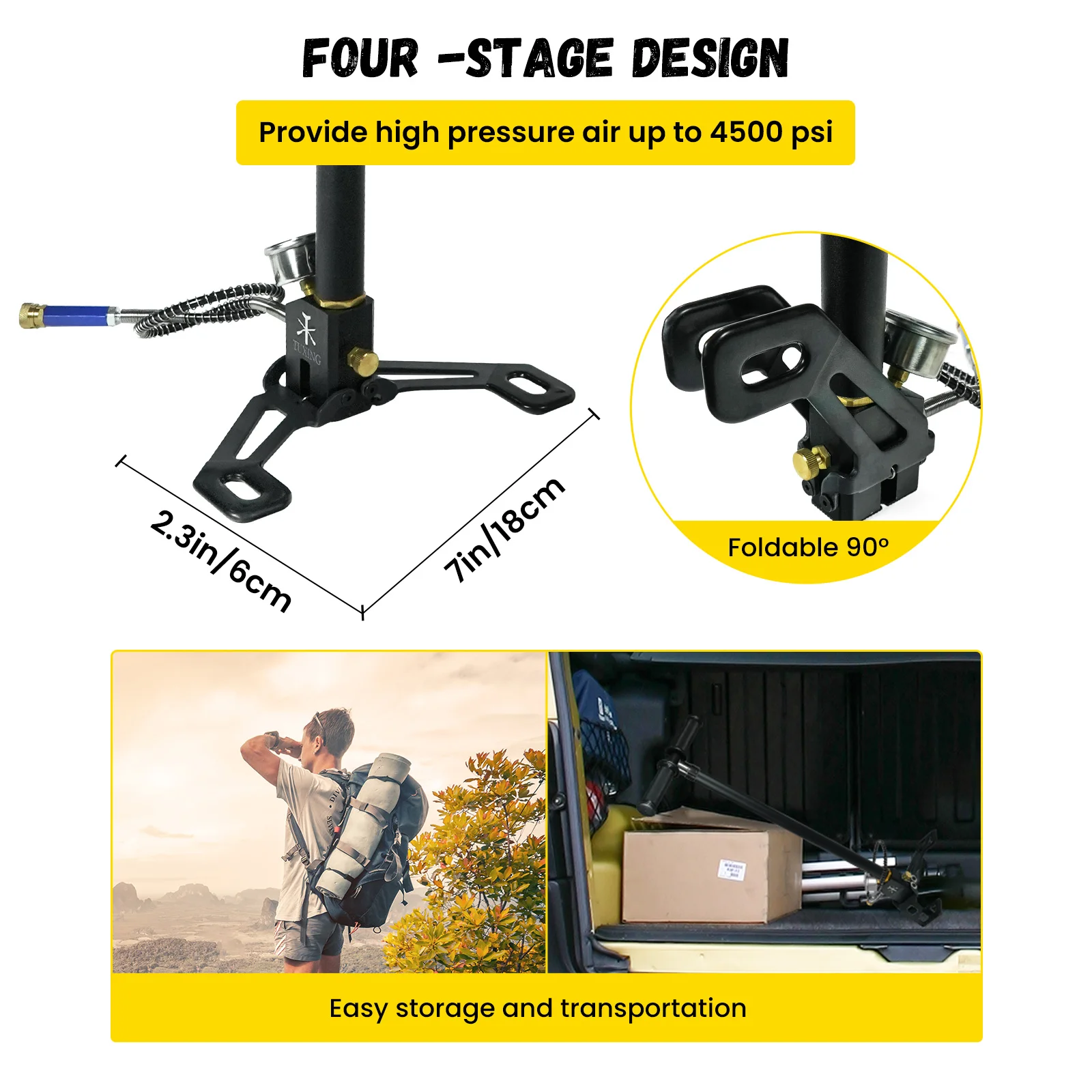 High Pressure 8MM Interface 4500psi Four Stages 300bar PCP Swimming Air Cylinder PCP Hand Pump With Oil Water Separator
