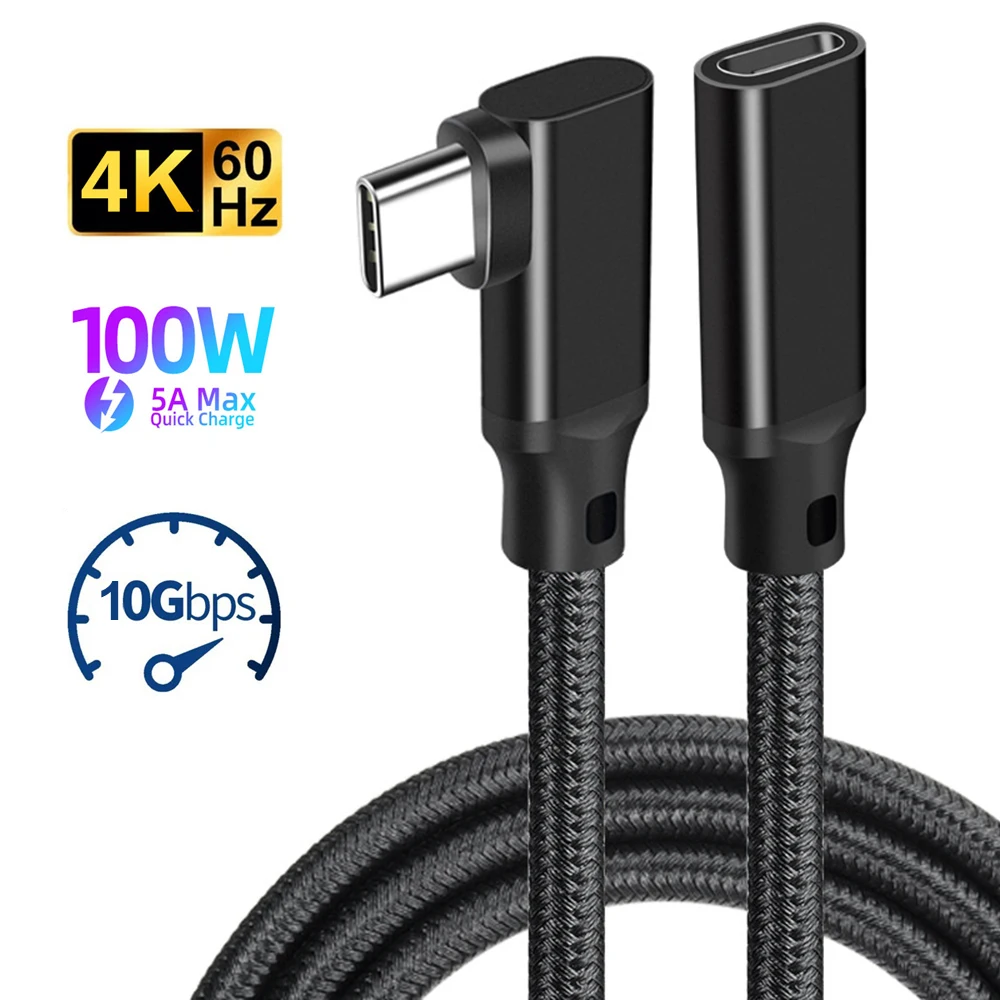 Type C USB3.2 10Gbps 100W 5A Fast Charging Extender Cord USB C Extension Cable Male to Female for MacBook Pro Samsung Xiaomi