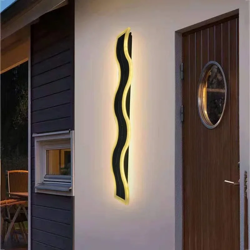 Outdoor Solar Lamp Long Wave Wall Light LED Lights Wavy Minimalist Waterproof Courtyard Villa Garden Decoration RGB Sconce