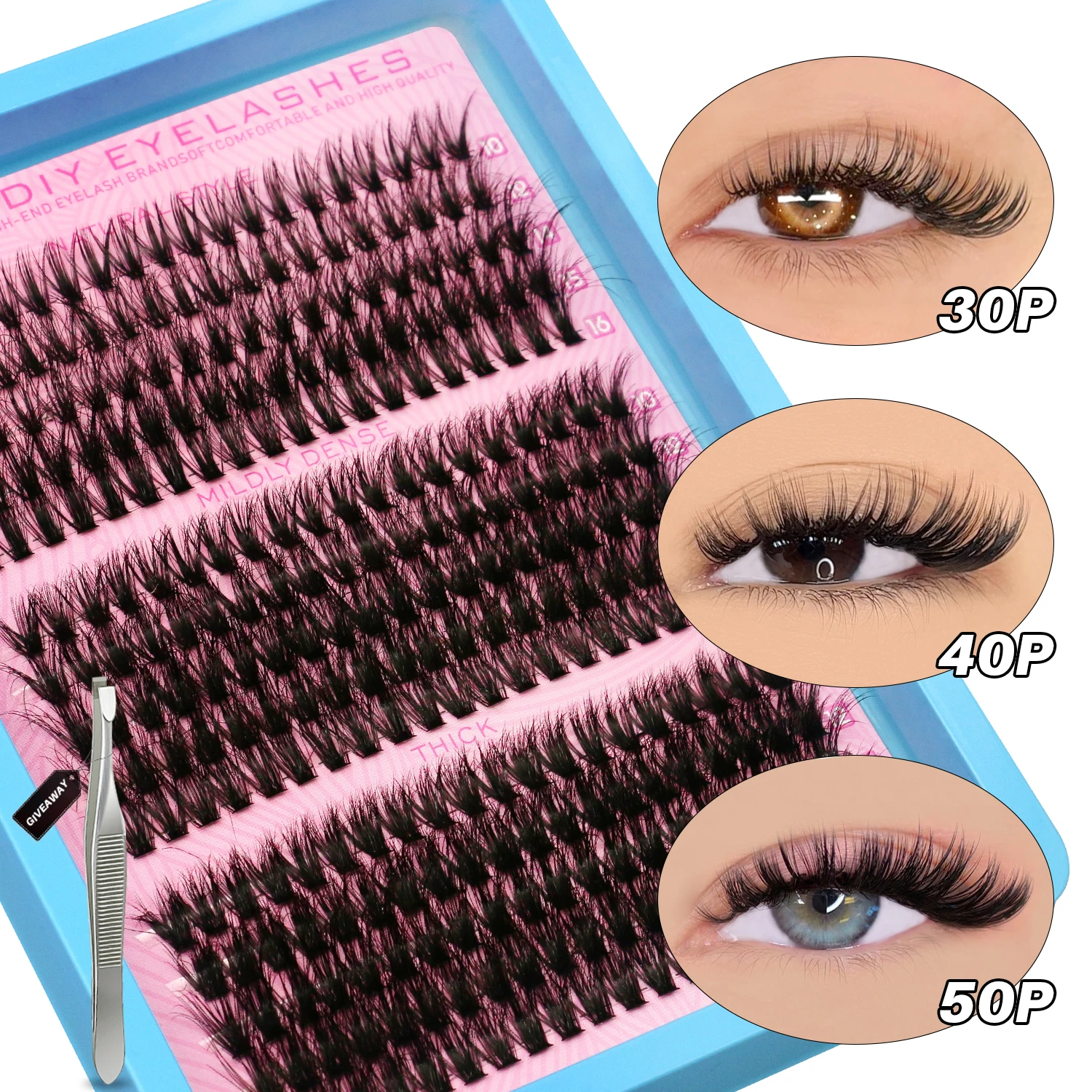 GROINNEYA Kit de extensión de pestañas, 15 filas, Kit de extensión de pestañas postizas de visón, aspecto natural, esponjoso