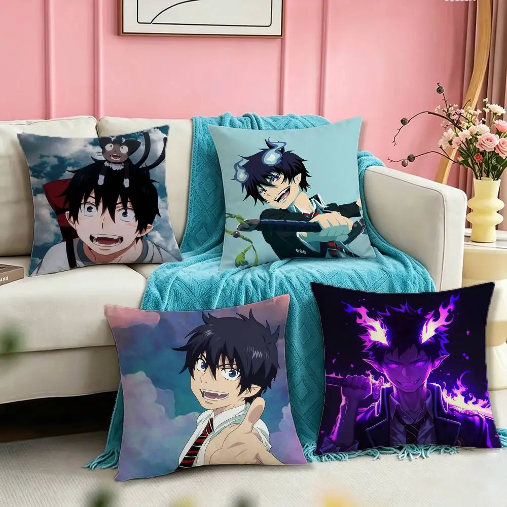 B-Blue Exorcist R-Rin Blue Flames  Pillow Case Square Double-Sided Sofa Cushion Cover Bedroom Bedside Pillow