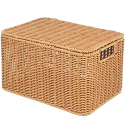 Woven Storage Basket Decorative with Lid Laundry Wicker Multi-function Baskets for Pp Rattan Iron Frame Lids Household Toy Bins