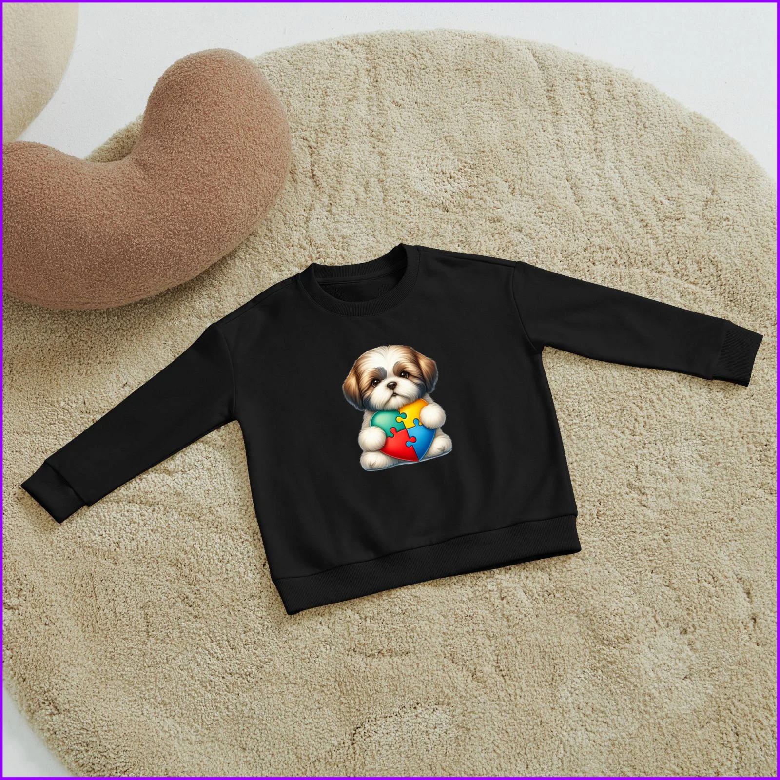 Shih Tzu With Autism Puzzle Heart Dog Sja593 Kids Boys Girls Hoodies Sweatshirts Teenagers Tweens 2024 Toddler Tees Designer Lux