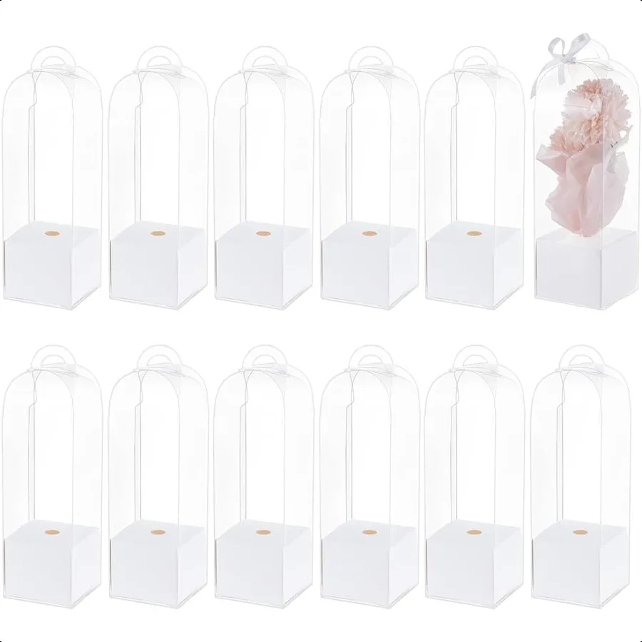 

12Pcs Single Rose Flower Box Empty Bag Clear Flower Packing Boxes Flower Gift Boxes for Graduation Wedding Birthday Floral Gift
