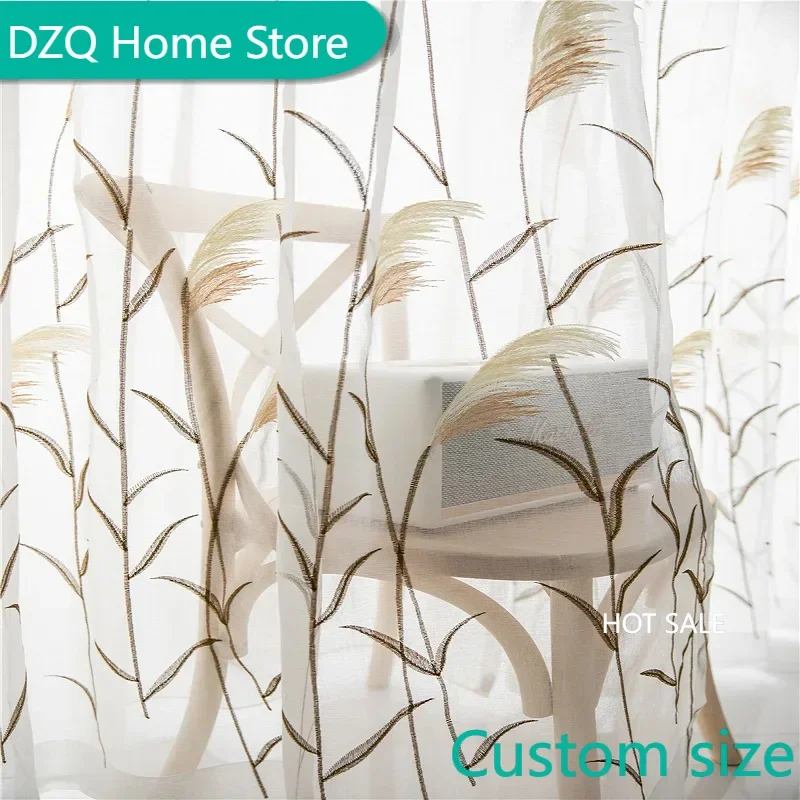 

Pastoral style wheat ear embroidered curtain yarn tulle for living room bedroom study children's room study custom curtain yarn