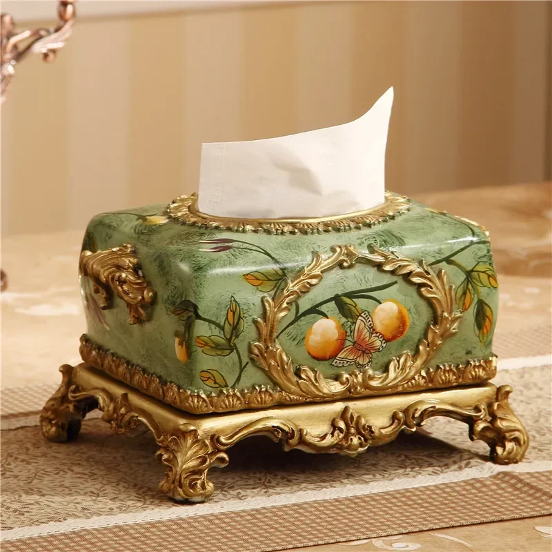 Resin retro European style tissue box, American style paper drawing box, home decoration decoration, napkin box, living