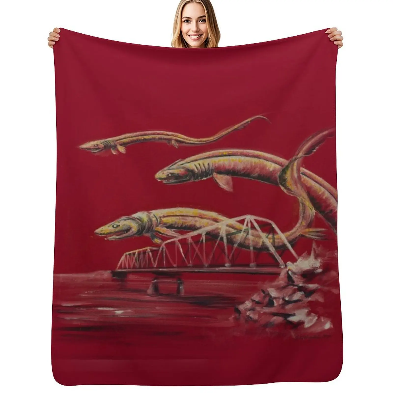frilled sharks over the train bridge Throw Blanket Stylish Couch Blanket for Home Living Room
