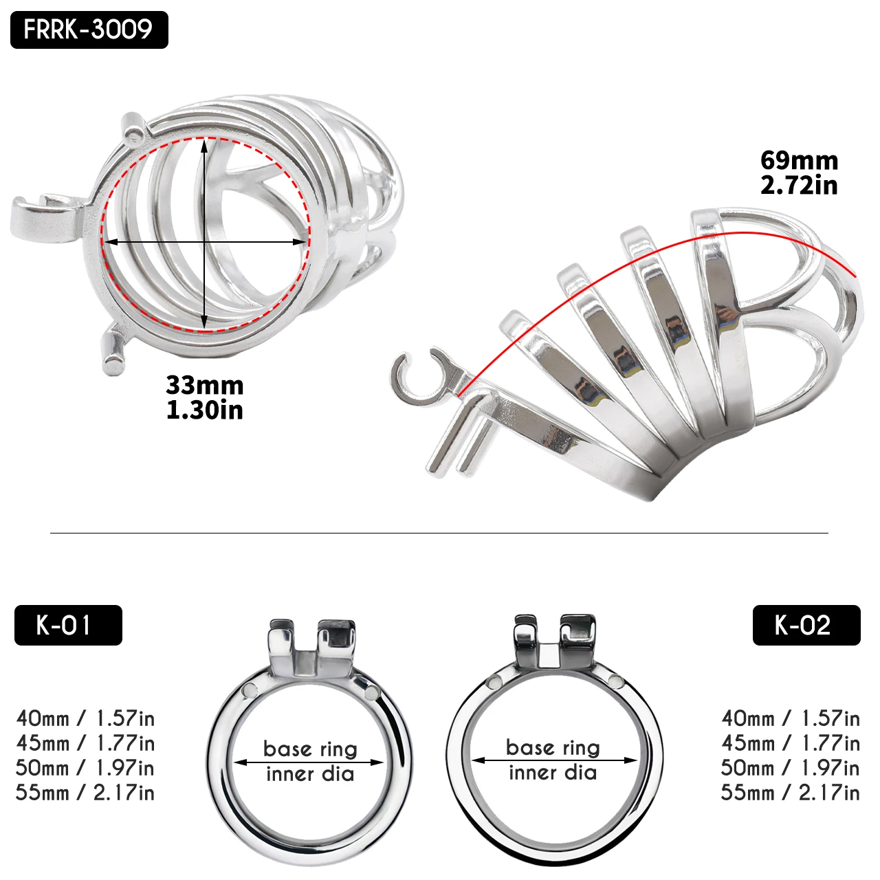 FRRK 09 Jaula de castidad hueca con cerradura uretral grande, ataduras para pene con múltiples anillos, jaula para pene, juguete sexual fetiche para hombre Gay SexShop 