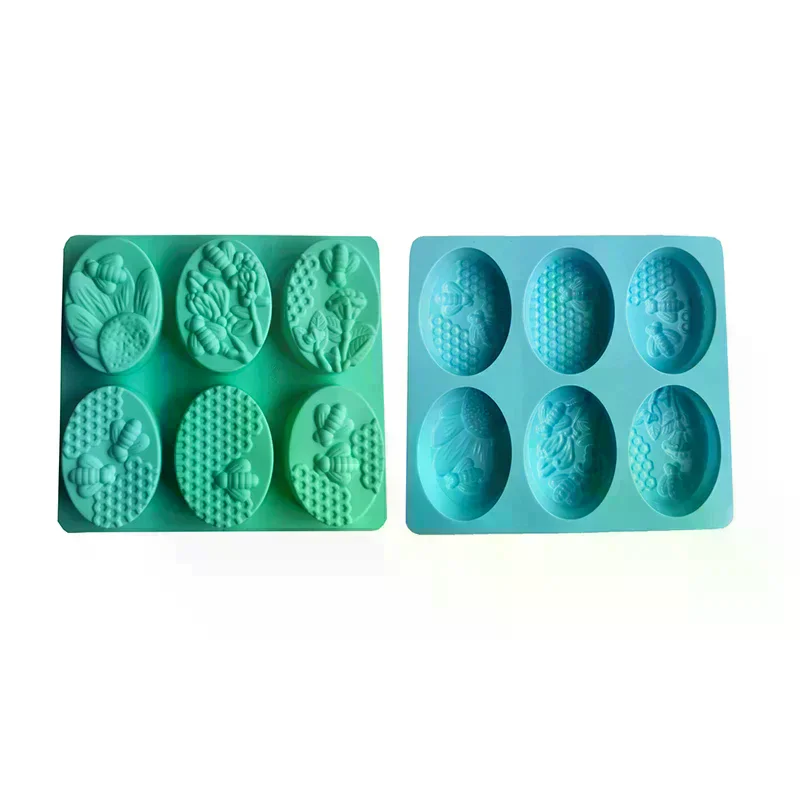 New Silicone Soap Mold Healthy Materials Honey Bee 6 Cavities Handmade Molds Soap Making Oval 3D Forms DIY Craft Soap Mold