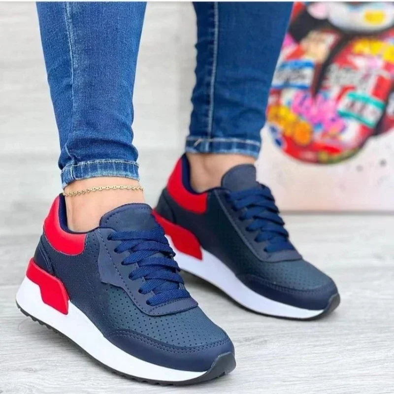 Women's lace-up sneakers, outdoor walking shoes, plus size, solid color, stylish, new Spring 2024 women shoes