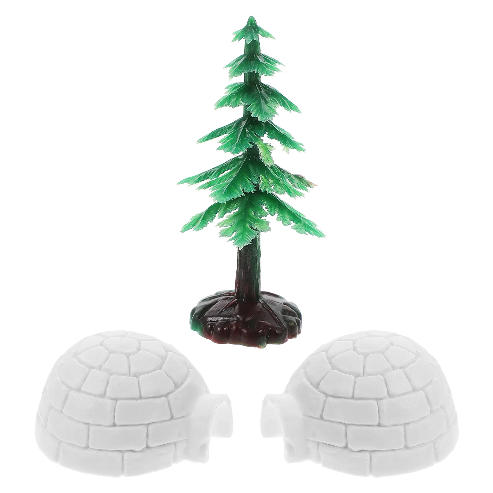 Static Ornaments Tabletop Pine Tree House Standing Ice Figures Plastic Decorative Statue