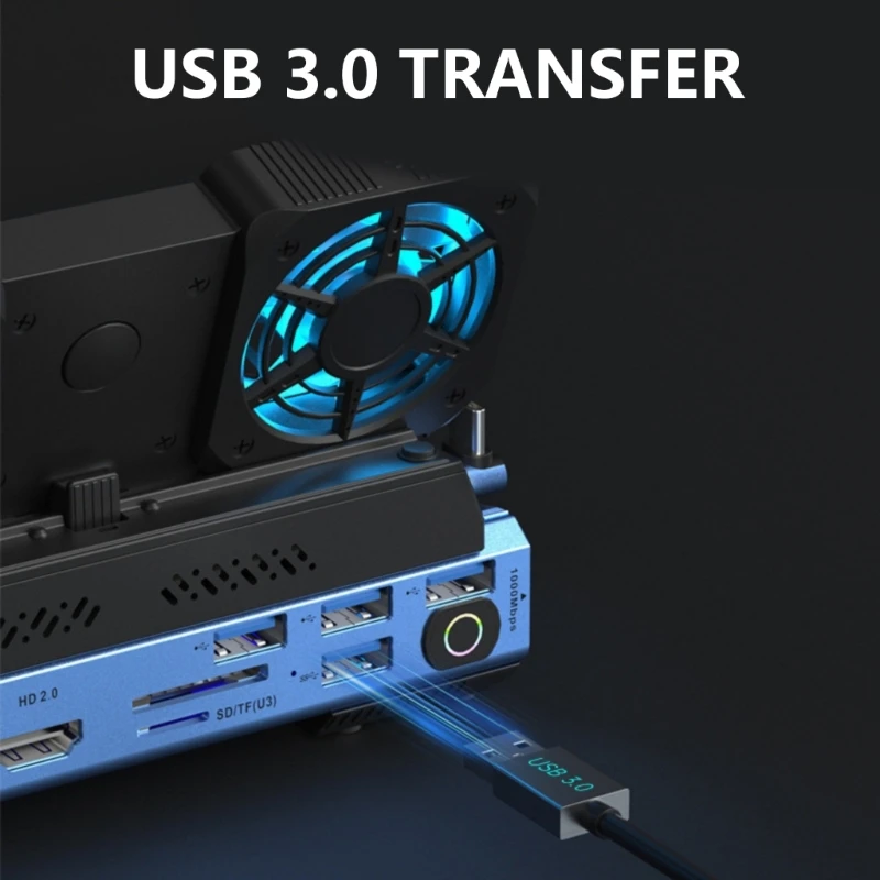 USB HUB Docking Station for Console Type-C Dock PD 3.0 4K@60Hz Card Reader Multiport Adapter with Cooling Fan