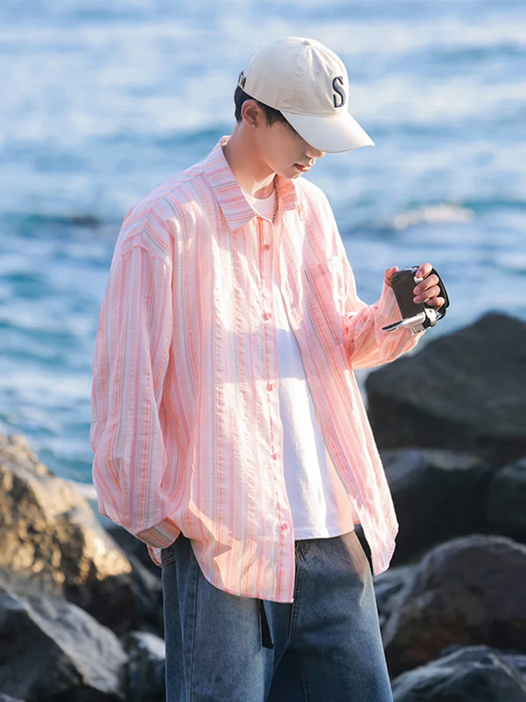 

Японский Sle Striped Long Sve irt для мужчин, повседневный уличный модный бренд y Youth (3) Summer Cool Feeling irt