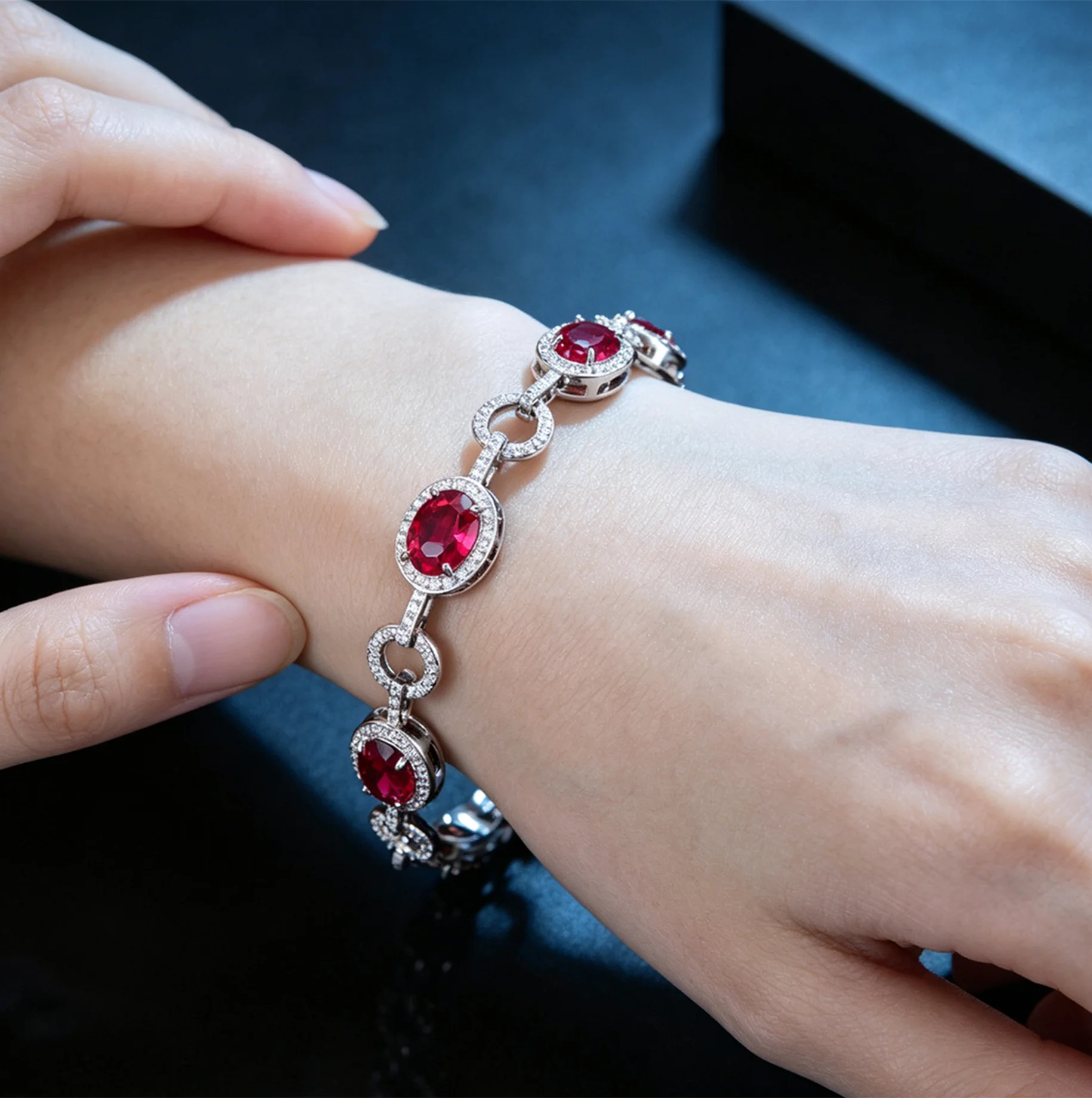 Vintage Women Oval Colorful Zircon Stitched Bracelet Chain Retro Luxury Bangle Multi Color Stone Hand Jewelry Accessory