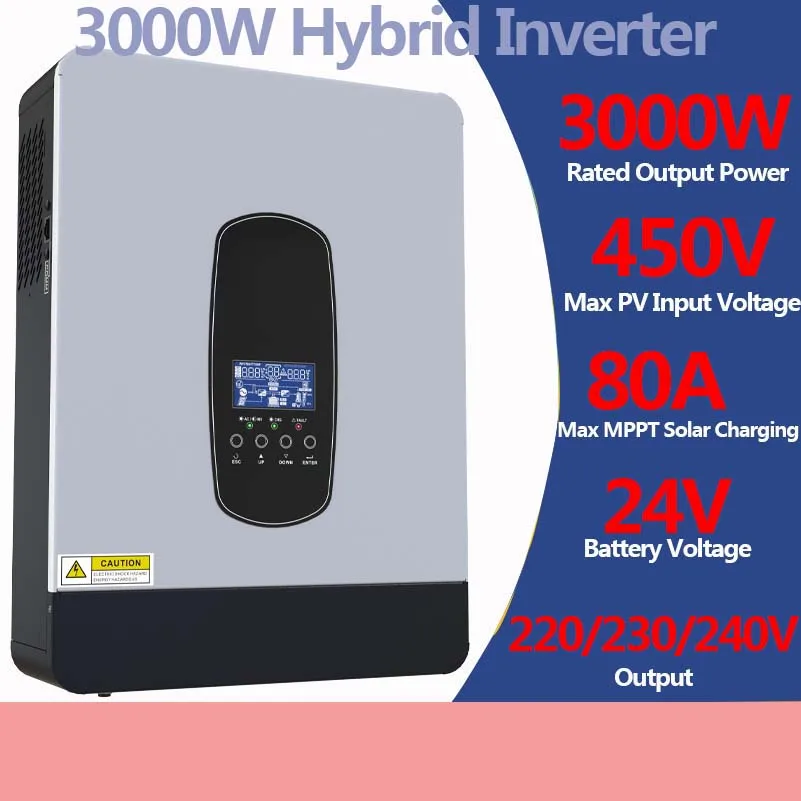 3000W Hybrid Solar Inverter 24V Battery Voltage MPPT MAX Charge 80A Support LiFepo4 Output 220V 230V 240V Auto Identify