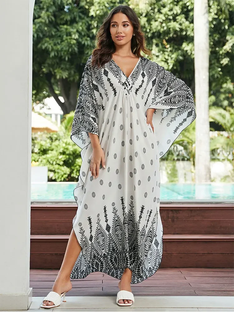 2023 Bohemian Printed Handmade Knitting Sexy V Neck Long Sleeve Dress For Women Clothing Autumn Beach Wear Maxi Dresses Q1591