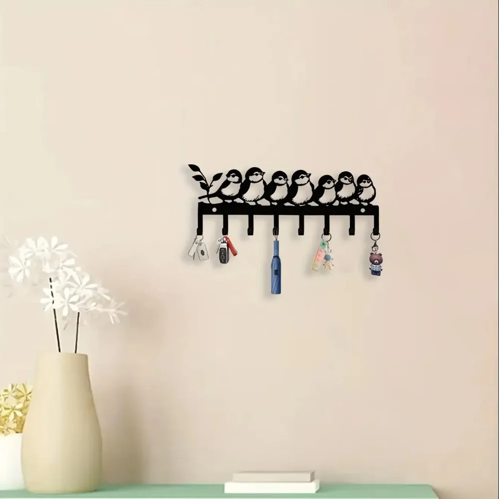 Cute Bird Iron Wall Hook Entryway Hallway Storage Rack Powder Coated Key Hanger Rustproof Decor Gift Ornament