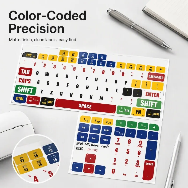Multicolor Color Coded Keycap Stickers Transfer Decals for Logitech MX Keys S Craft Keyboard Replacement Keyboard Labels