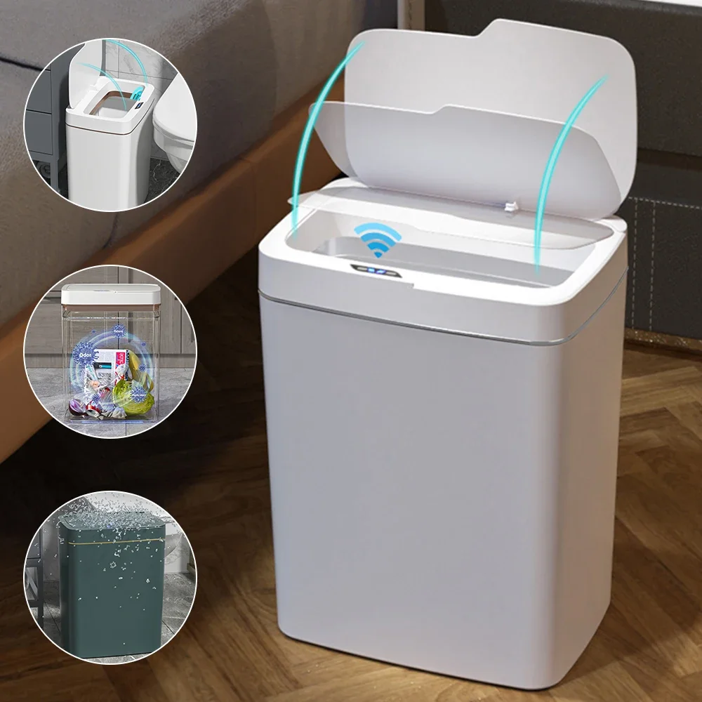 15/18L Smart Sensor Trash Can Waterproof Intelligent Touchless Trash Can Sensor Rubbish Can Rechargeable for Kitchen Bathroom