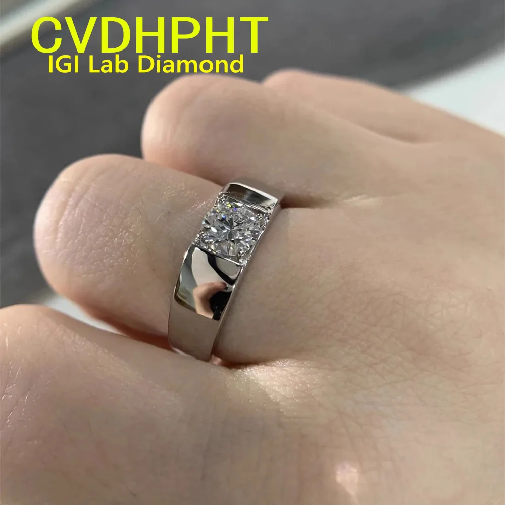 

Au750 Solid 18K White Gold Man Ring IGI Lab Growing Diamond Ring Round 3ct D VS1 Color Diamond wedding ring Engagement Ring ﻿
