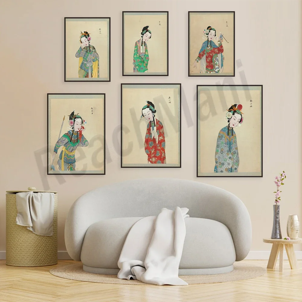 Retro Art Chinese Peking Opera Character Poster Canvas Printing Chinese Traditional Culture Wall Art Chinese Style Decoration