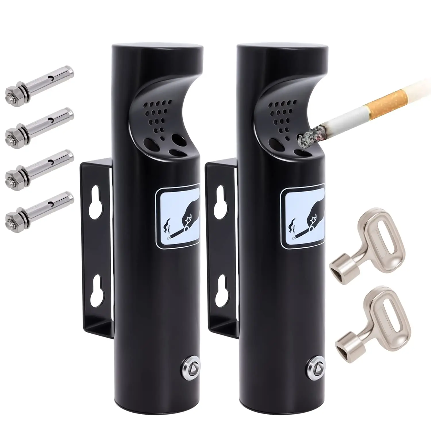 

Wall Mounted Outdoor Stainless Steel Cigarette Butt Receptacle, Wall Ashtray for Restaurants, Hotels and Pub Club（Black,2pcs）