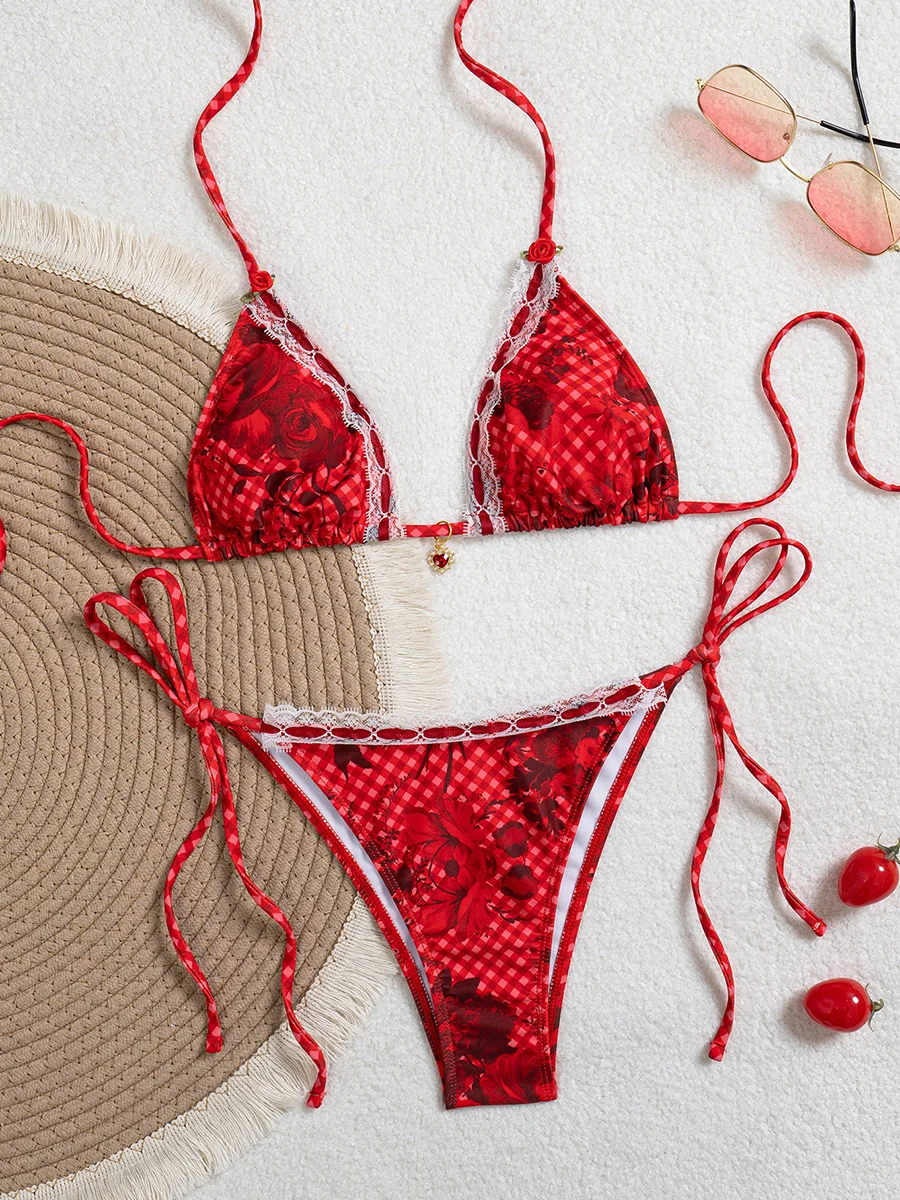 

2026 Women Micro Print Bikini Set Thong Swimwear Triange Swimsuit Brazilian Beach Wear Bathing Suit New