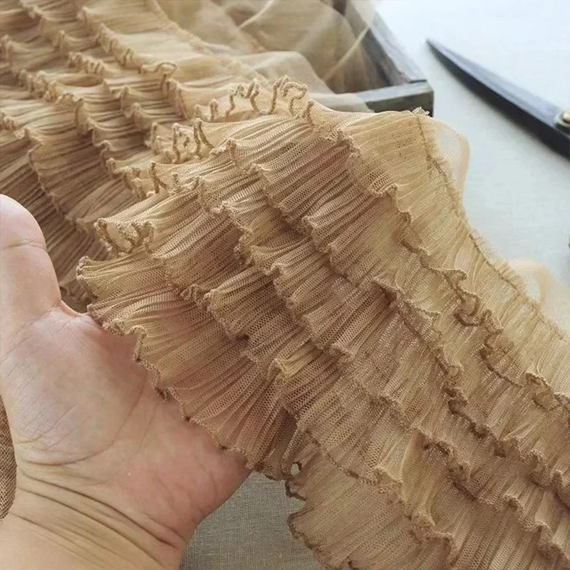 1yard Five Layesr Pleated Mesh Tulle Lace Ruffles Edging Pleated Mesh Trim DIY Sewing Wedding Dress Collar Edge Decor 18cm Wide