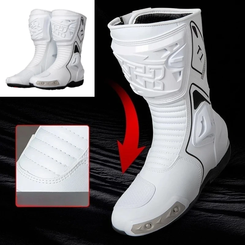 

2PCS T1 Motorcycle Boots for Men Botas for Motorcycle Road Riding X-ONE R-1 for Motorcycle Racing Track White Riding Boots