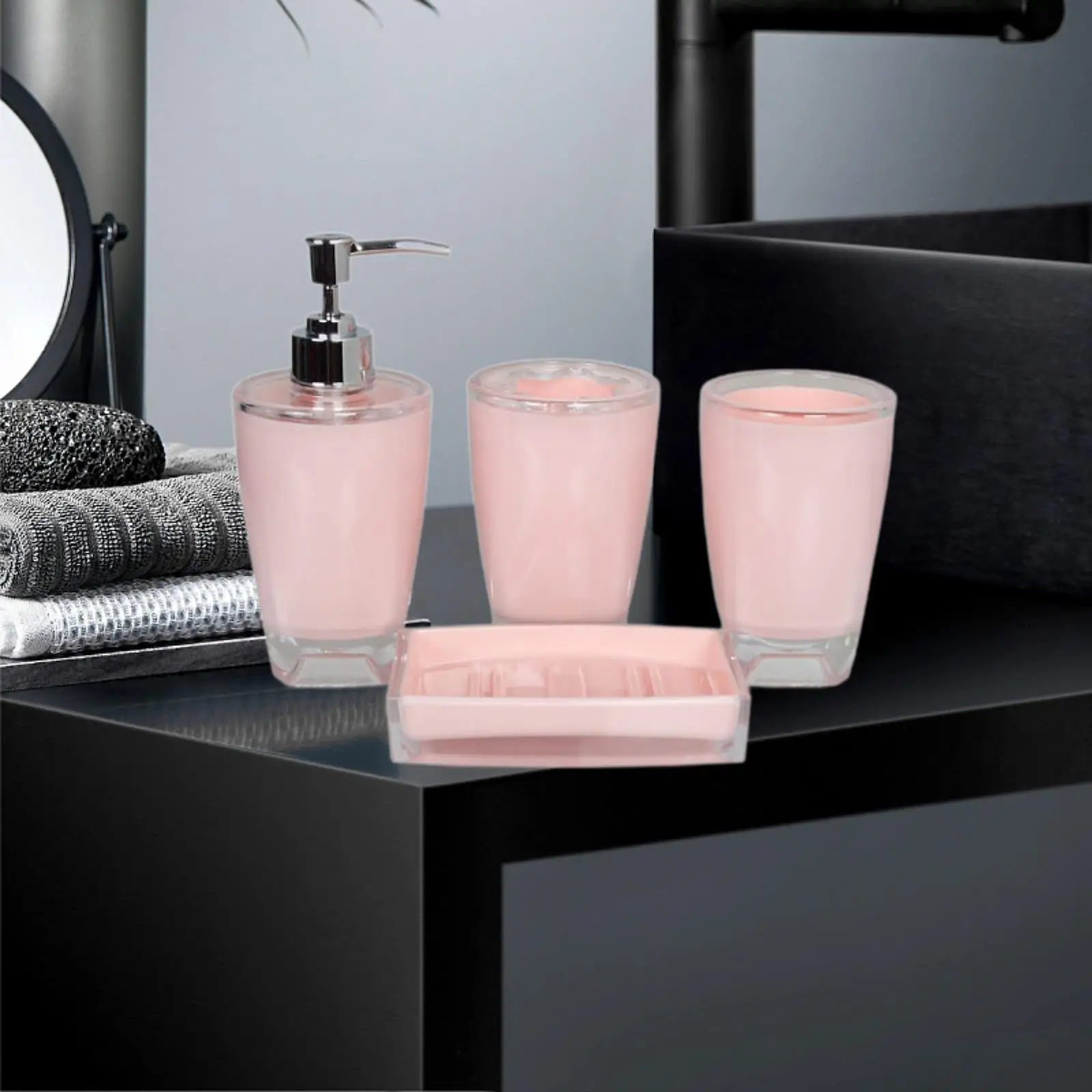 Acrylic Soap Dispenser Bathroom Accessories Set with Toothbrush Holder Cup Mouthwash Cup Soap Dish for Home Hotel Countertop