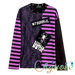 2023 Spring Autumn Japan  Kill Matt Style Japanese Mens New Punk Rock purple  red Patch Splice Long sleeved Stripe T-shirt  Men