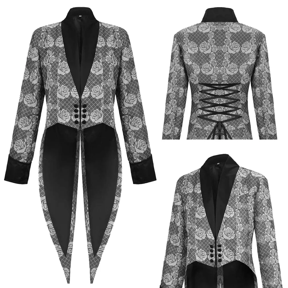 

Medieval Cosplay Paisley Printed Tailcoat Hallowmas Party Uniform Carnival Disguise Roleplay Suits Outfits For Men Male Adult