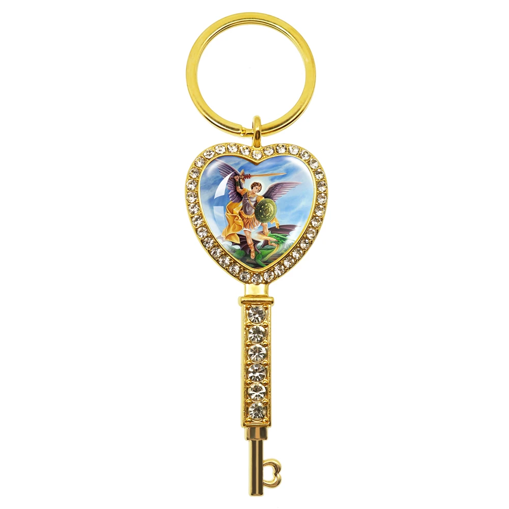 Archangel St. Michael Protect Me Saint Shield Angel Protection Heart Shaped Pendant Keychains Orhodox Amulet Christian Jewelry