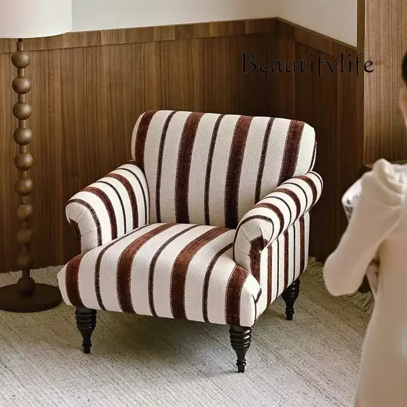 

French modern retro single sofa chair antique living room small apartment cotton and linen designer