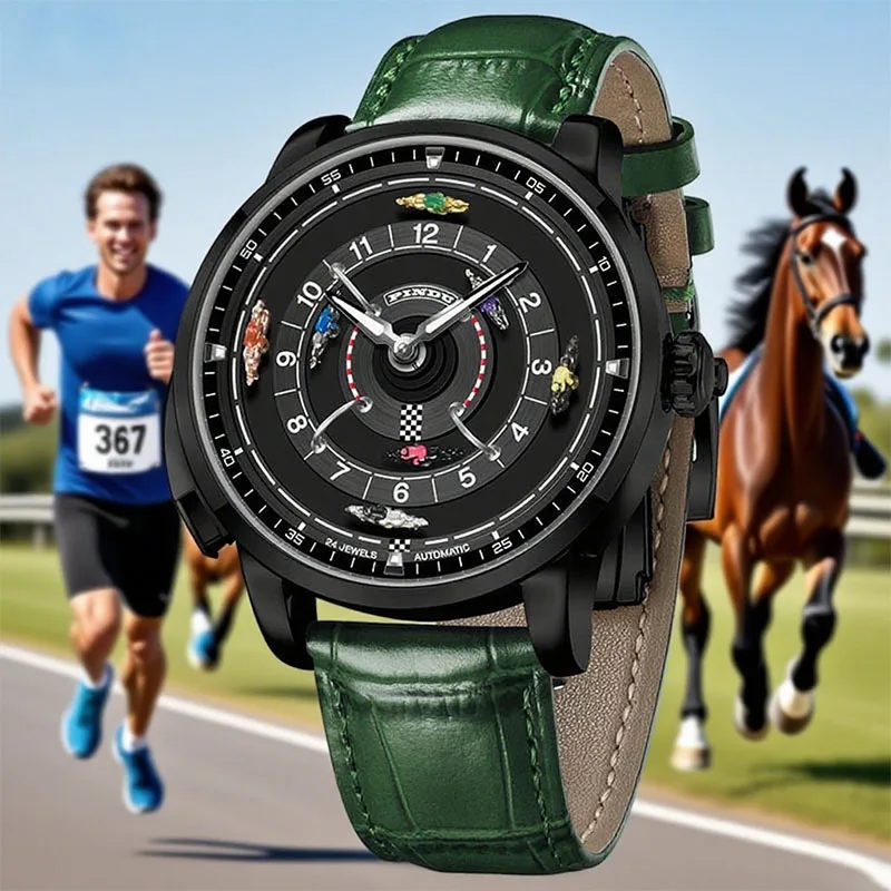 2025 Men's Mechanical Stainless Steel Watch NH35 Horse Racing Roulette Men's Luxury Watch, Rotary Sapphire Glass Waterproof